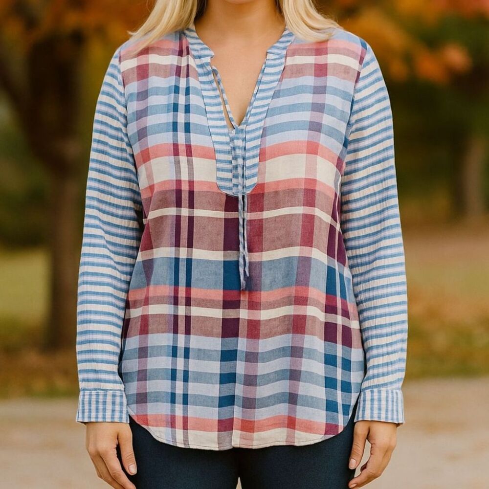 2/$40 Hayes Red Blue Plaid Tunic Top NWOT